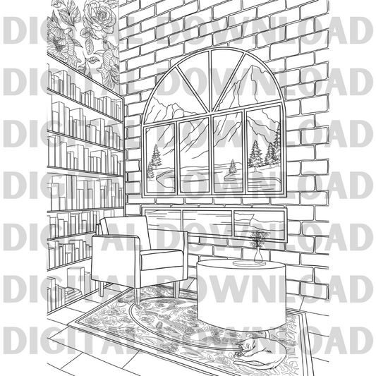 DIGITAL DOWNLOAD -  Home Library Coloring Page