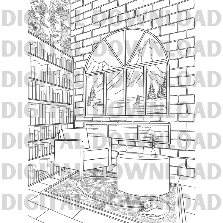 DIGITAL DOWNLOAD -  Home Library Coloring Page