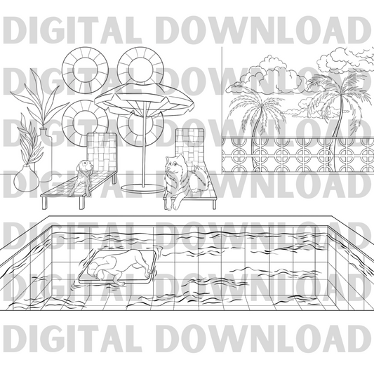 DIGITAL DOWNLOAD- Dog Days Coloring Page